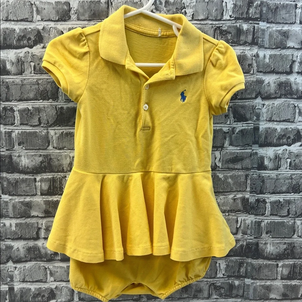 Baby girls Yellow Polo romper with‎ Blue Logo